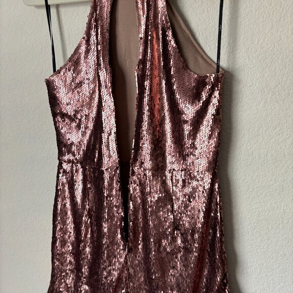 Lulu's Steppin' Out Halter Neck Matte Copper Sequin Romper - Picture 12 of 14